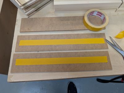Woodworkers tape on the MDF strips
